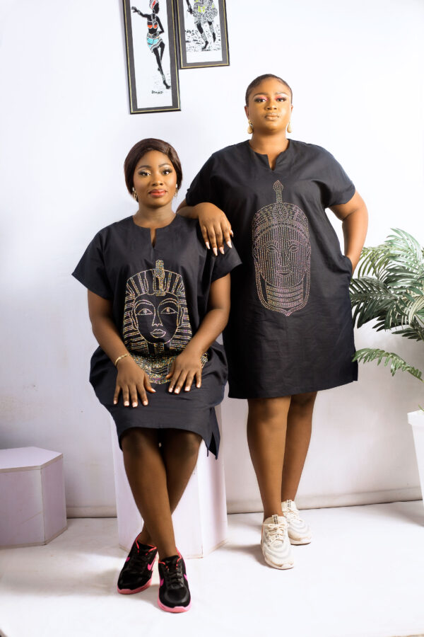 Pharoah head and Ife Head Blue gown